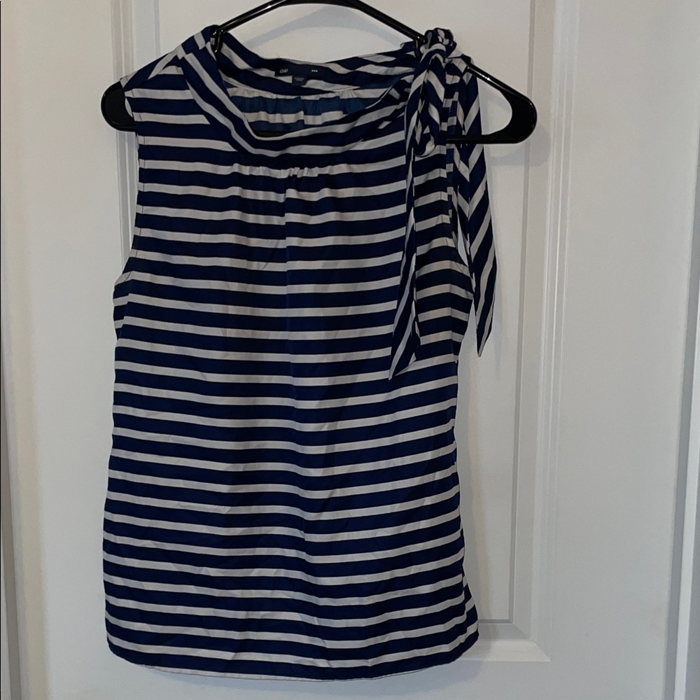 GAP Blue and White Striped Blouse with Tie